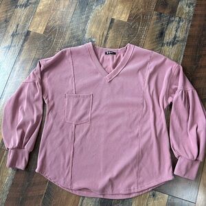 Elegant Mauve Long Sleeve V-Neck Top